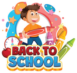 Happy child with school supplies illustration