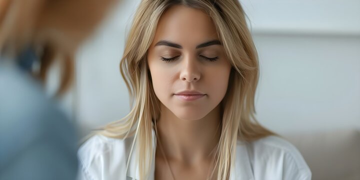 Woman undergoing EMDR therapy for past trauma receiving healing treatment for stress. Concept EMDR Therapy, Past Trauma, Healing Treatment, Stress Relief, Emotional Wellbeing