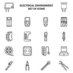 set of electrical tools line art vector icon isolated on white background