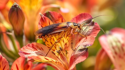 cockroach on alstroemeria flower