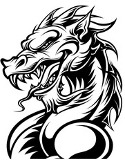 Obraz premium A dragon with a menacing look on its face. The dragon has a long tongue sticking out of its mouth