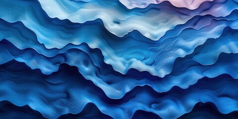 Abstract background featuring soft, flowing textures of undulating waves or layers of fabric in varying shades of blue. 