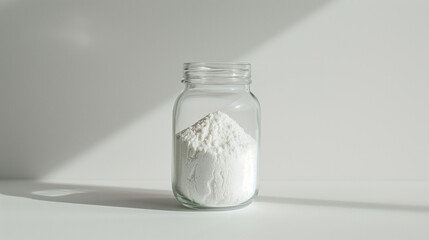 Glass Jar of Baking Soda on White Background