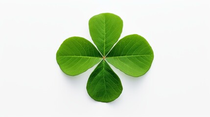 Minimalist white background with vibrant green threeleaf clover.