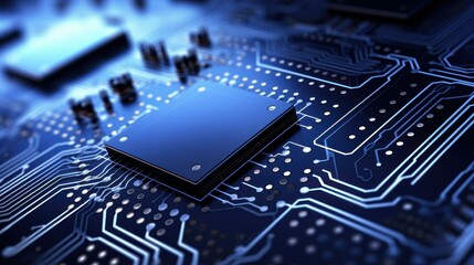 Detailed shot of circuit board components with blurred background. Technology closeup image for design and engineering concepts.