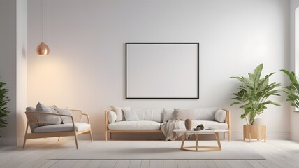 Frame mockup, ISO A paper size. Interior mockup with house background. Modern interior design. Living room wall poster mockup ,3D render