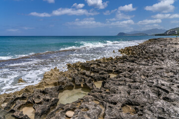  Ko Olina Beach Park, Leeward Coast of Oahu, Honolulu, Hawaii geology. Beachrock is a friable to...