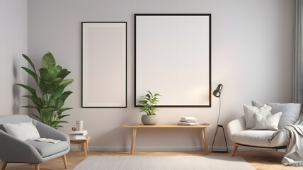 Frame mockup, ISO A paper size. Interior mockup with house background. Modern interior design. Living room wall poster mockup ,3D render