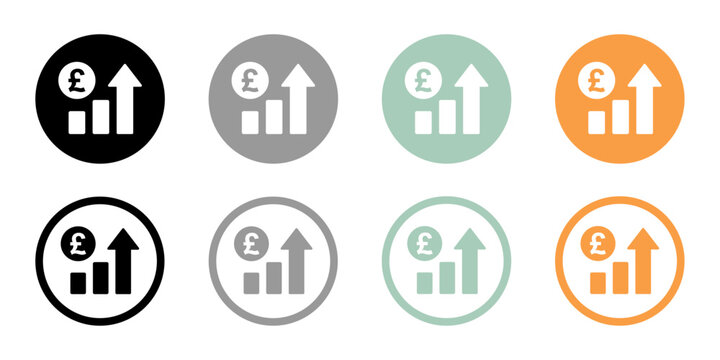 Cost increase vector symbols. Pound increase vector icon designs