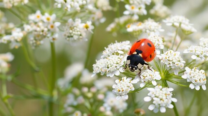 Ladybug on achillea flower