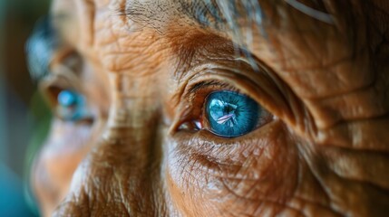 A close-up photo of an elderly persons blue eye