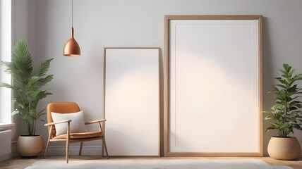 Frame mockup, ISO A paper size. Interior mockup with house background. Modern interior design. Living room wall poster mockup ,3D render
