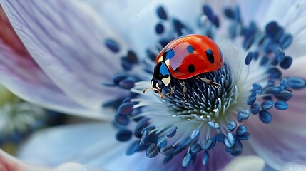 Obraz premium Ladybug on anemone flower