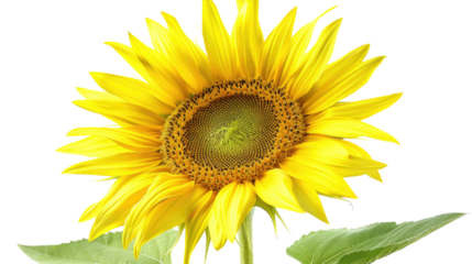 Photograph of a single sunflower in full bloom, its petals radiating outwards like sunbeams against a clear background
