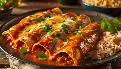 Homemade Beef Enchiladas with Rice and Cilantro
