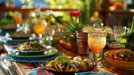 Fototapeta premium Tacos and Cocktails on a Sunny Patio