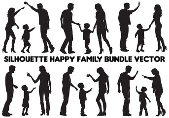set of black silhouette happy family