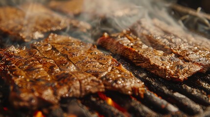 Close Up of Delicious Grilled Steak on a Hot Charcoal Grill
