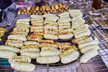 Grilled banana on barbecue grill