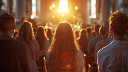 A group of Christians in a church on Sunday morning, in a happy mood, and no clapping.