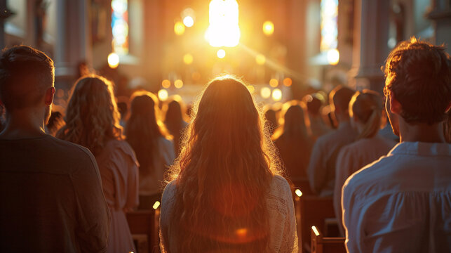 A group of Christians in a church on Sunday morning, in a happy mood, and no clapping.