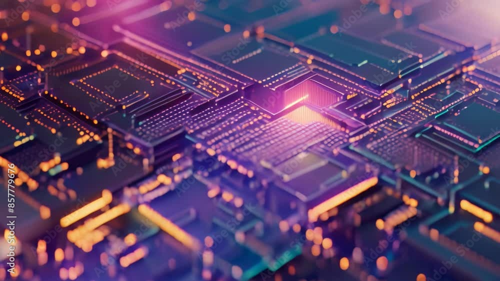 Poster computer circuit board illuminated by neon lights, capture the potential of ai algorithms in optimiz