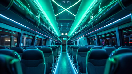 Obraz premium train seats cabin with green neon light
