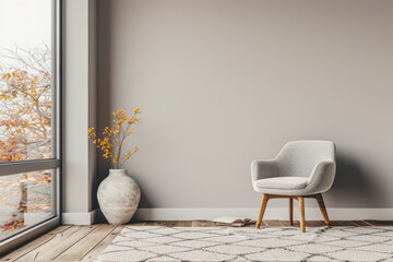 Luxury minimalist property interiors with minimal furniture and light coming into the room from a window. Luxury residential Real Estate composition.