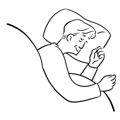 横向きで眠っているおじいさん　線画