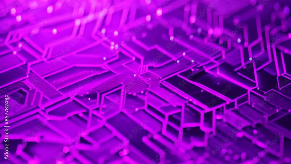 Poster close-up view of a circuit board illuminated with blue and pink lights, showcasing the digital ecosy