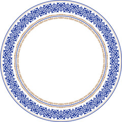 Vector blue and gold Kazakh national round pattern, frame, ornaments. Ethnic ornament peoples of Asia, Kazakhs, Kirghiz, Kalmyks, Mongols, Buryats, Turkmens. 