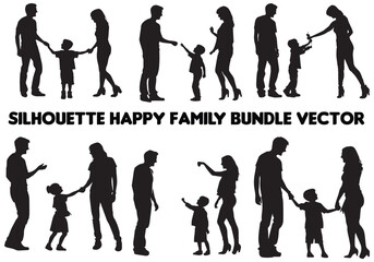 set of black silhouette happy family