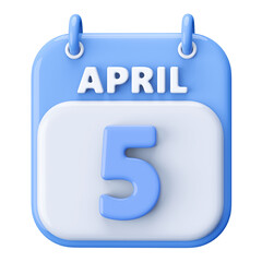 5th April Calendar Icon 3D Render