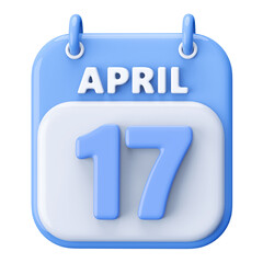 17th April Calendar Icon 3D Render