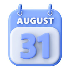 31st August Calendar Icon 3D Render