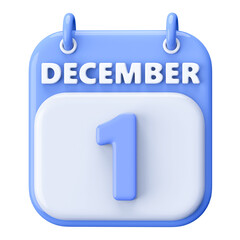 1st December Calendar Icon 3D Render