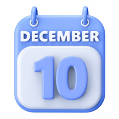 10th December Calendar Icon 3D Render