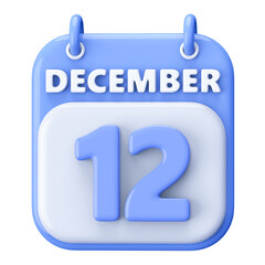 12th December Calendar Icon 3D Render