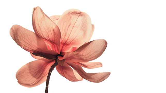 Photograph of a minimalist floral frame composed of a single, perfectly blooming flower, its delicate form standing out against a transparent background.