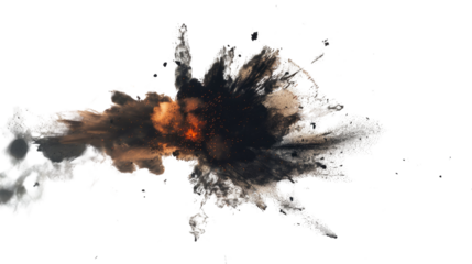 Photograph of a massive explosion with a shockwave expanding outwards, set against a transparent background.