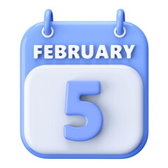 5th February Calendar Icon 3D Render