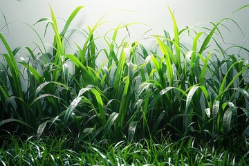 Obraz premium Vibrant green grass blades covered in morning dew