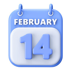 14th February Calendar Icon 3D Render