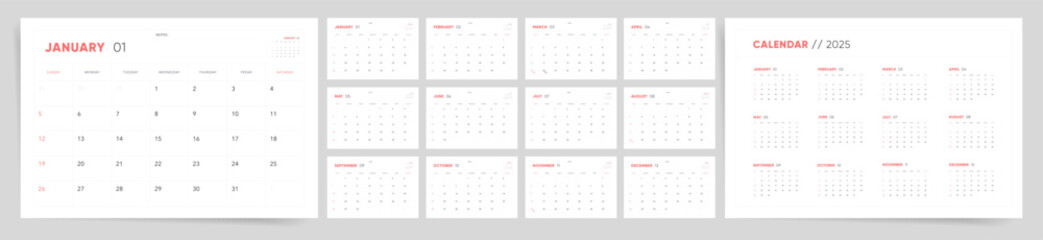 Calendar 2025, Calendar 2025 Sunday Start Corporate Design Template.