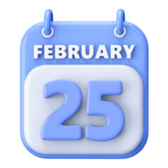 25th February Calendar Icon 3D Render