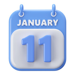11th January Calendar Icon 3D Render