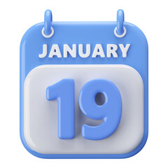 19th January Calendar Icon 3D Render