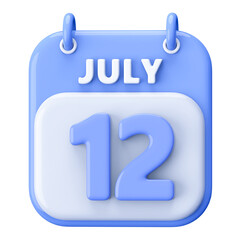 12th July Calendar Icon 3D Render