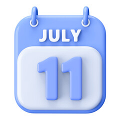11th July Calendar Icon 3D Render