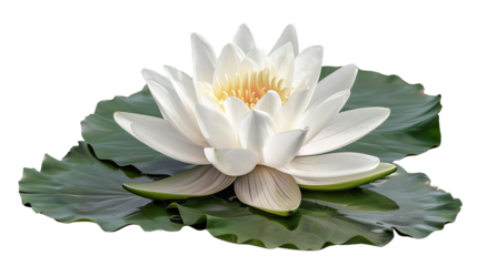Photograph of a lotus flower emerging from the water, its petals unfurling like a symbol of purity, on a transparent background.